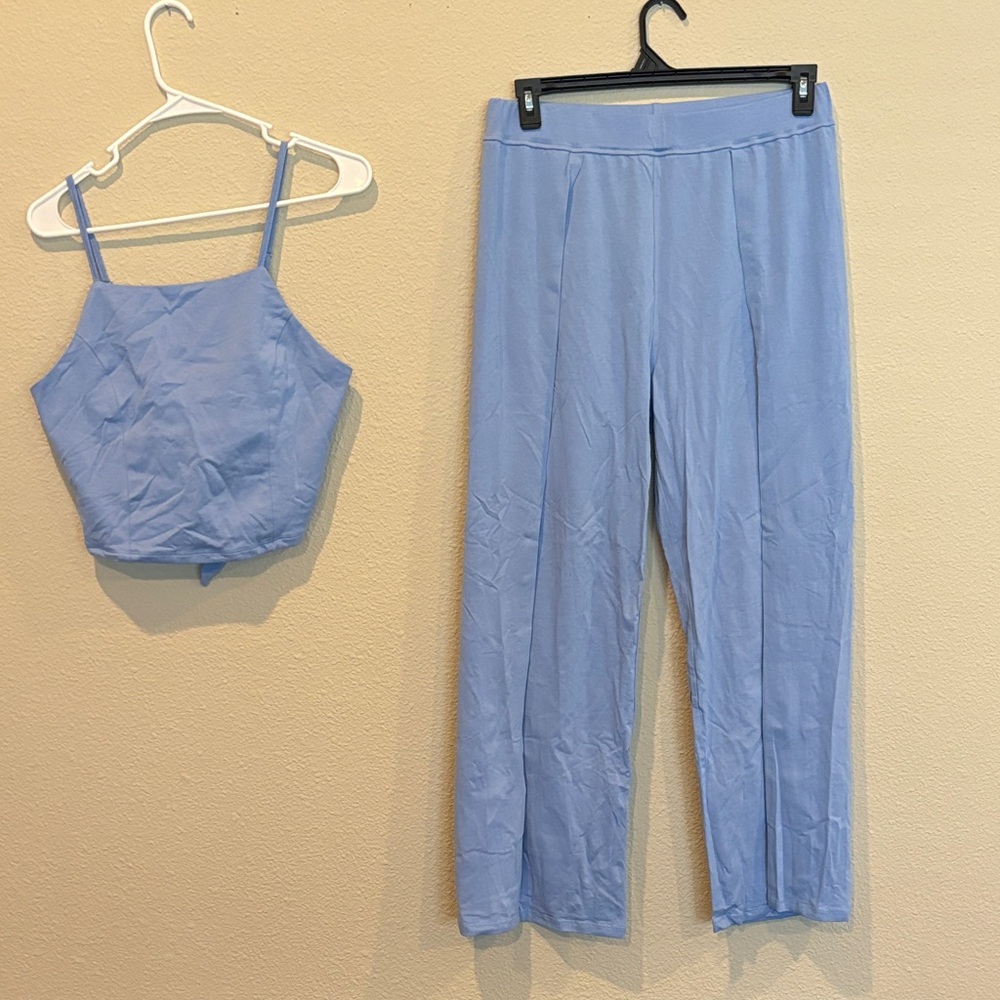XL Women's Blue Pants & Crop Top Set